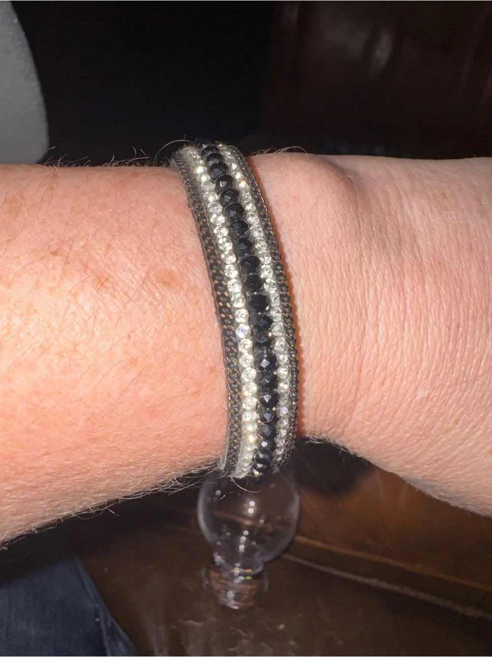 bling rhinestone crystal Black magnetic Bracelet Silver clear cz 7.5”